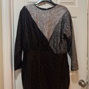 Express Black and Silver Sequin Mini Dress